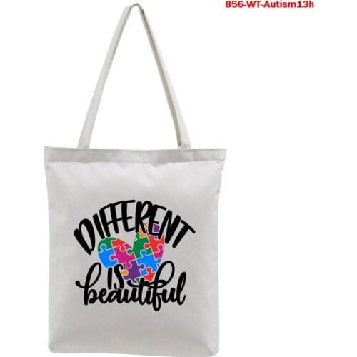 Kpop Women Canvas Bag Shopper Autism Seeing The World Differently Printing Femme Bag Handbag Tote Harajuku Reusable Shoulder Bag