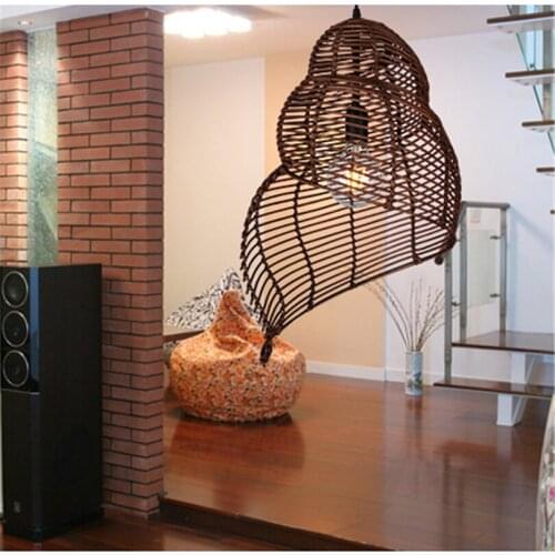 Southeast Asia Creative Bamboo Pendant Lamp Sea Snail Shape E27 Wicker Lamp Shades LED Pendant Lights For Study Parlor Fixtures