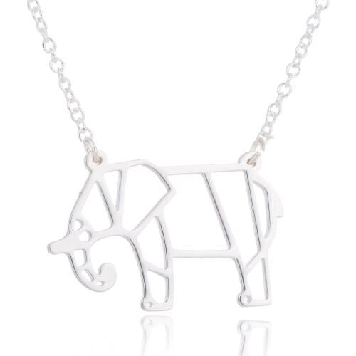 Fashion Stainless Steel Origami Elephant Necklace For Girl Kids Hollow Animal Choker Necklaces Metal Statement Simplify Jewelry