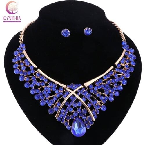 Fashion Crystal Beads Jewelry Sets For Women Bridal Wedding Accessories Gold color Necklace Earrings Jewelry Set 5 Colors