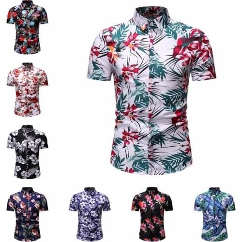 Male Short Sleeve Flower Print Business Tops 2021 New Mens Floral Printed Shirts Male Summer Slim Fit Casual Beach Shirt