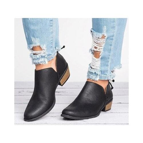 New Women Ankle Boots PU Leather Casual Platform Oxford Brogue Shoes Fashion Pointed Toe Flats Size 34~43