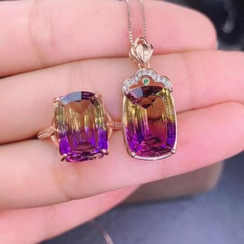 New Coming Natural and Real Ametrine jewelry set Natural Real Ametrine 925 sterling silver 1pc pendant,1pc ring