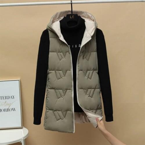 Autumn And Winter Ladies Fashion Vest Casual Plus Size Waistcoat Down Cotton Vest Mid-Length Outer Hooded Sleeveless Jacket