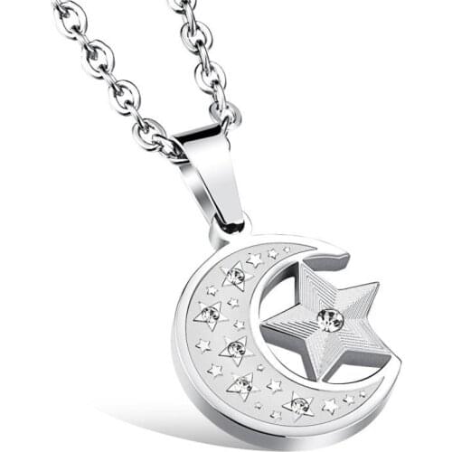 Simple Fashion Star Moon Pendant Necklace Cubic Zirconia Stainless Steel Pendant For Men Women Hip Hop Punk Party Jewelry Gift