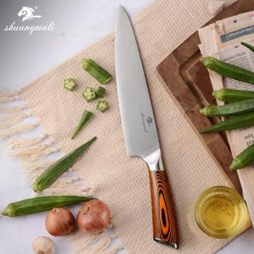 Shuangmali 8 Inch Cleaver Chef Knife 5Cr15 Stainless Steel Utility Kitchen Slicing Knives Wood Handle Cooking Fillet Chef Knife