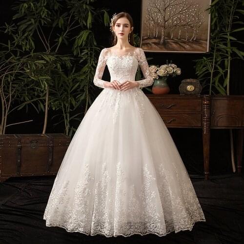 Bride Wedding Dress 2020 New Style Luxury Lace Long Sleeve Wedding Dresses Bridal Ball Gowns Lace Up Plus Size Dresses