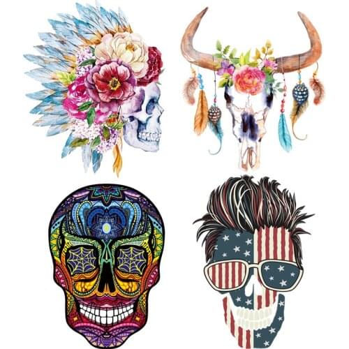 Iron-on Transfers Punk Skull Patches For Clothing Vinyl Thermo Stickers Applique Diy Heat Thermotransfer Stripes on Clothes Set
