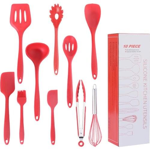 Boxed Silicone Kitchenware 10pcs Set Non-stick Pot Silicone Kitchenware Set Environmentally Friendly Cooking Spoon Shovel Set