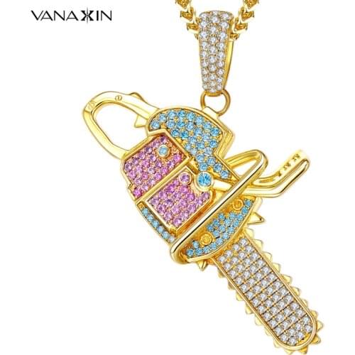 VANAXIN 2021 Keychain Necklace Jewelry For Men Womens Neck Chain Couple Pendant 14K Gold Color CZ Zirconia Jewelry Gift Box