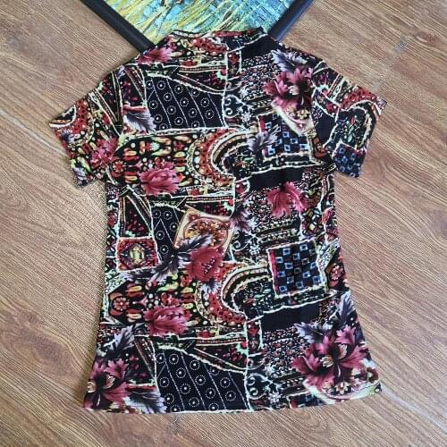 VERDEJULIAY Vintage Women T-Shirt Slim Summer Autumn Ethnic Floral Print Elastic oversized Holiday T-Shirts