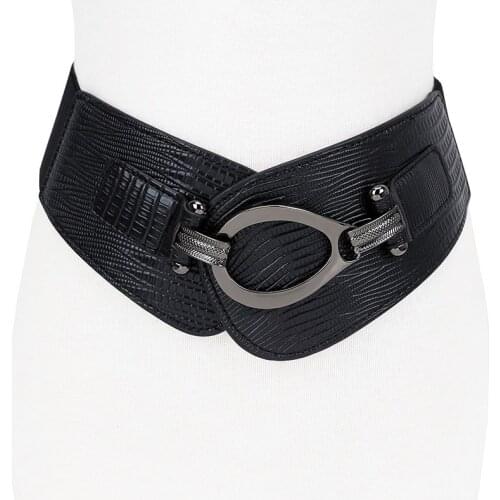 Free shipping new fashion punk elastic waist belt width women crocodile pattern leather wide strap buckle s SW261