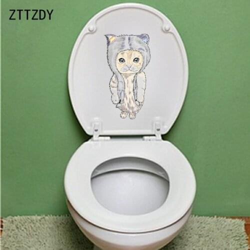 ZTTZDY 13.1*23.6CM Cute Cat BedRoom Home Toilet Sticker Decor Wall Decal Animal T3-0396