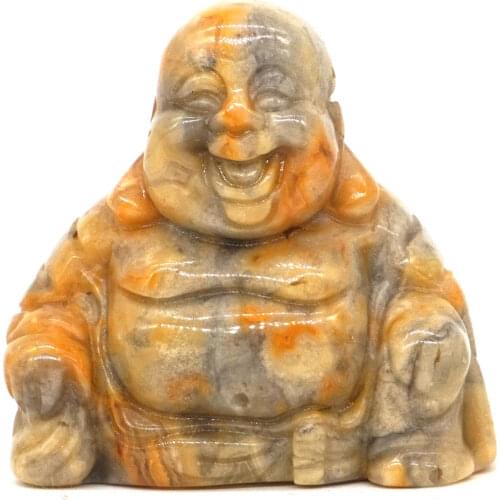 1.4" Maitreya Happy Buddha Figurine Natural Gemstone Crazy Agate Stone Carved Quartz Crystal Reiki Crafts Room Decoration Gift