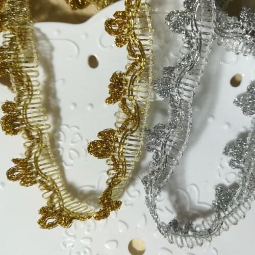 1Yards New High Quality Lace Fabric Gold Lace Collar Wide 2cm Ribbon Dress Sewing Trimmings Curtain Ribbons encaje dentelle LA36