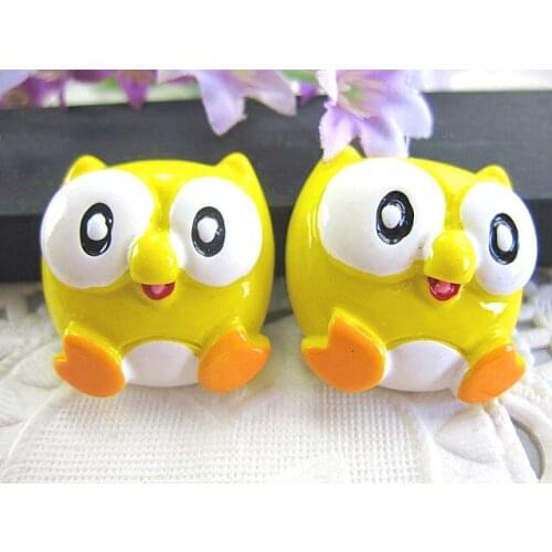 10pcs/lot about 27*28mm DIY resin cabochons accessories kawaii flat back resin cartoon owl in yellow color