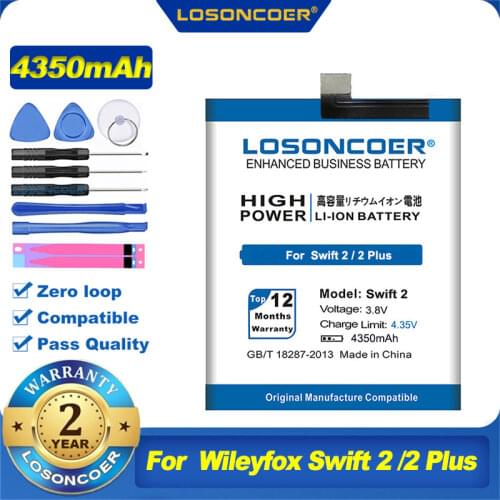 100% Original LOSONCOER 4350mAh Battery For Wileyfox Swift 2 /2 Plus Mobile Phone Battery SWB0116