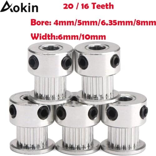 2pcs 3d Printer Parts Accessory Gt2 20teeth 16 20 Teeth Bore 5mm/6.35mm/8mm Timing Alumium Pulley For Gt2-6mm Open Timing Belt