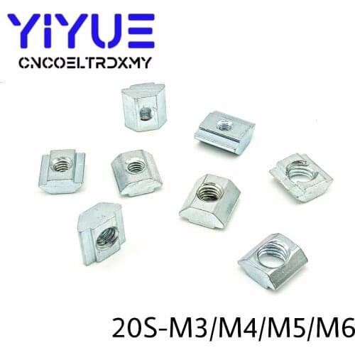 20pcs Zinc Plate Coated M3 M4 M5 M6 T Block Square nuts T-Track Sliding Hammer Nut for Fastener Aluminum Profile 2020