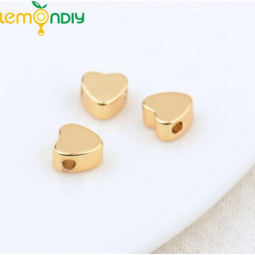 20PCS 5MM 24K Champagne Gold Color Plated Brass Heart Shape Spacer Beads Bracelet Beads High Quality Diy Jewelry Accessories