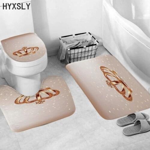 3Pcs/set Bath Mat Crown Dolphin Pattern Non-slip Toilet Rug Washable Bathroom Shower Room Floor Mats Home Decoration Accessories