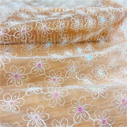 3Yards/Pack Gold Sequins Mesh Lace Fabric Off White Embroidered DIY Wedding Dress Veil Sewing Craft Cloth V2833