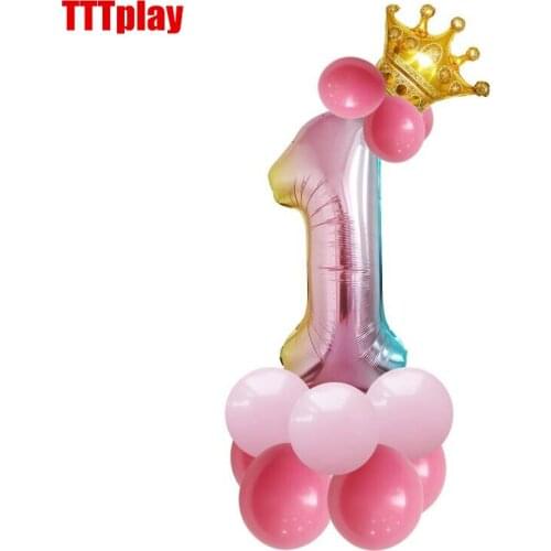 32inch Rainbow Number Balloons With Gold Crown Unicorn Party Foil Balloon Baby Shower 1st Birthday Party Decorations Kids Globos