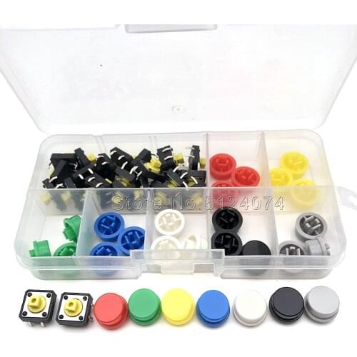 56pcs/lot 12*12*7.3MM yellow head touch switch button circular Momentary micro switch button + 28PCS Tact Cap (7 colors) Arduino