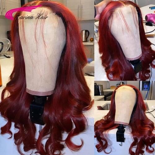 99J Red Lace Front Wig Pre Plucked Brazilian Wavy Human Hair Wigs For Women Transparent Lace 99J Red180%Remy Hair Wigs For Women