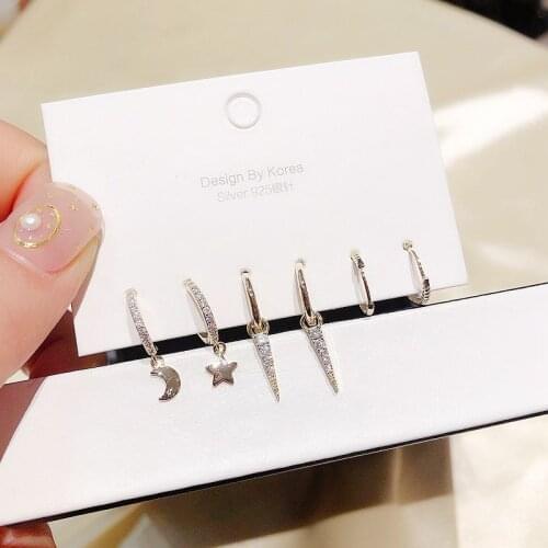 2020 New Star Moon Geometric Earring Set Personality Cubic Zircon Geometric Jewelry For Women 6-piece Set S-E1146