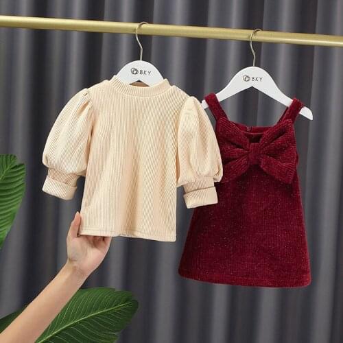 Free shipping 2021 2pcs Fashion Girls Clothing Set Winter Baby Girls Clothes sets girl printing tops+Vest Dress girls suit