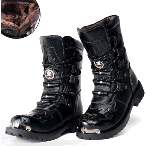 Motorcycle boots Male Shoes Army Boots Men Military Boots Leather Black Cowboy Black Metal Gothic Punk Martin boots Work boots46
