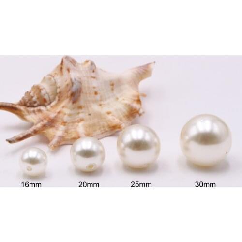 Big Size 16/20/25/30mm HOLE White Cream DIY Imitation Garment Beads Pearl ABS loose Round Beads Craft For Fashion Jewelry Making