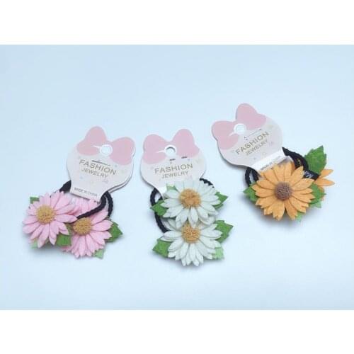 Boutique ins 12pairs Fashion Cute Felt Daisy Hair Ties Solid Floral Elastic Hair Bands Princess Headwear Hair Accessories