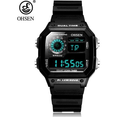 OHSEN Digital Electronic men women Wristwatch fashion outdoor sport Waterproof Unisex Watch Couple Watch Black military clock