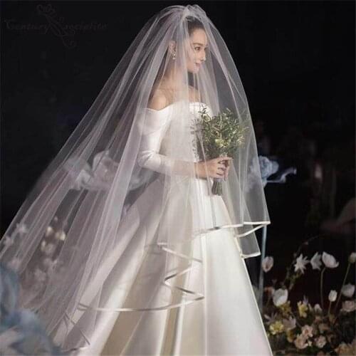 Ivory White Bridal Veils with Comb Two Layers Cathedral Wedding Veil Simple Velos de Noiva 3.5 Meters