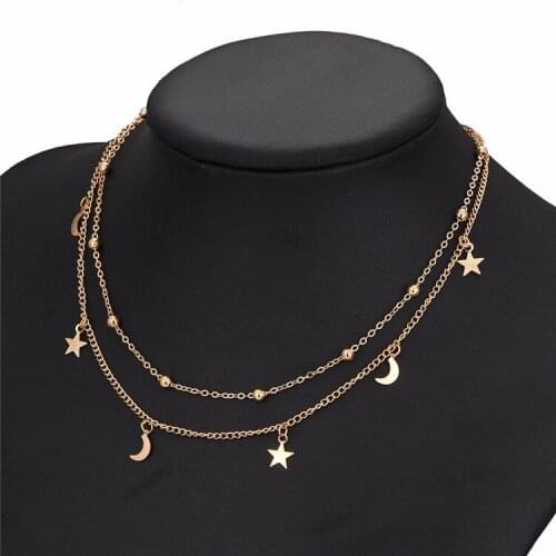 HOCOLE Gold Color Chain Tiny Star Moon Choker Necklace for Women Bijou Necklaces Pendants Simple Boho Layering Chokers Chockers