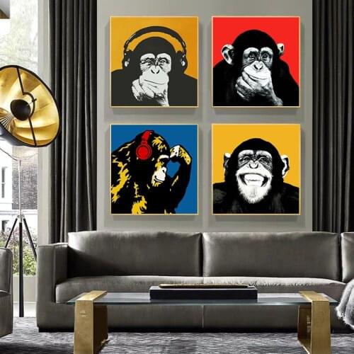Cartoon Art Abstract Home Decor Canvas Painting Nordic Animal Monkey Expression Poster for Living Room Bedroom Decor Picture