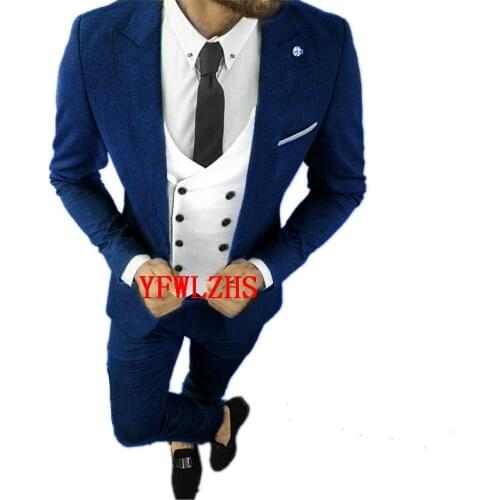 Handsome Groomsmen Peak Lapel Groom Tuxedos Wedding Dress Men Suits Blazer Prom Dinner (Jacket+Pants+Tie+Vest) A765