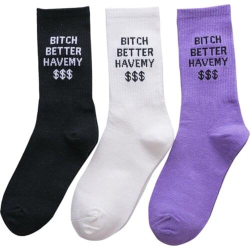 Fashion Letter Printed Cotton Crew Socks Men Women Hip Hop Streetwear Sports Skateboard Long Socks Comfortable Soft Couple Socks