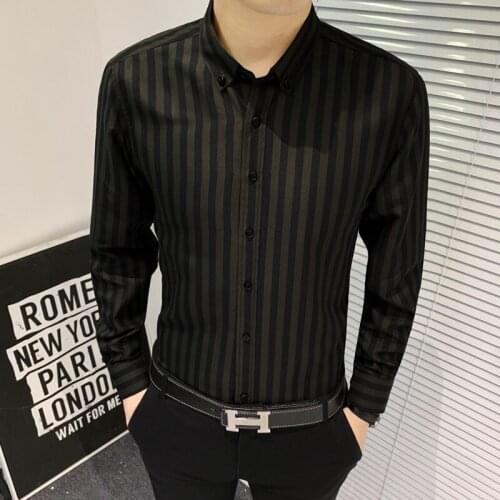 2021 Summer Pop business casual comfortable slim fit breathable fit mens Long Sleeve Striped Shirt Large m --- 6xl