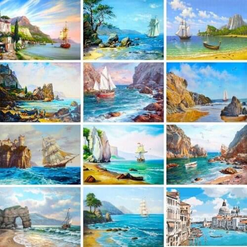 GATYZTORY DIY Painting By Numbers Kit Seaside Acrylic Paint By Numbers Wall Art Special gift Landscape Canvas Painting on canvas