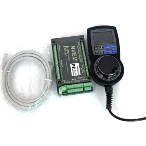 NVEM V2 CNC Controller 6 Axis Ethernet Mach3 Motion Control Card 200KHZ with 6 Axis Handwheel MPG Pendant Manual Pulse Generator