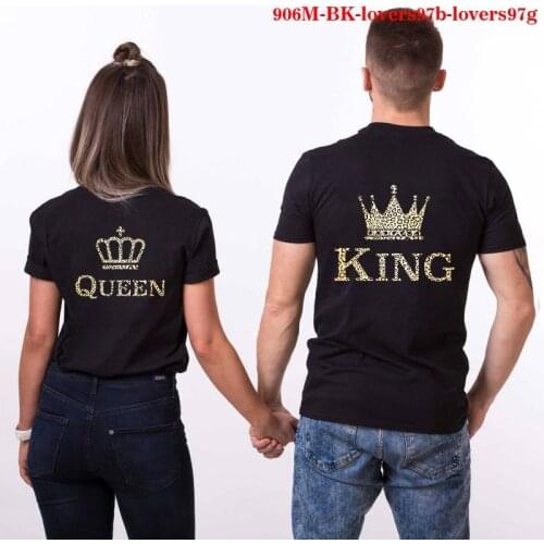 Couple Women T Shirt King and Queen Print Funny Femme T-shirts Casual Short Sleeve Cute Valentine Tee Tops Woman Gothic Clothes