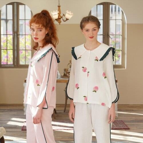 Pajama Woman Spring And Autumn 100% Cotton Lady Long Sleeves Sleepwear Court Cotton Pattern Embroidered Casual Homewear Suit