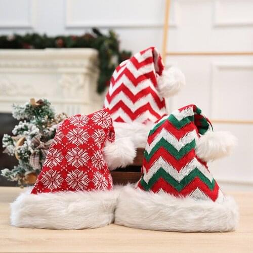Plush Knitted Christmas Hat High-Quality Santa Claus Caps Christmas Decoration For Home Xmas Festival Party New Year Decor Hats