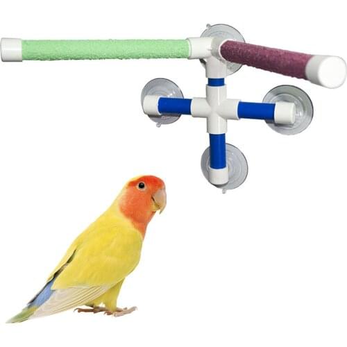 Suction Cups Pet Birds Parrots Bathing Shower Standing Platform Bar Dual Stick Paw Grinding Bracket Station Interesting Perches