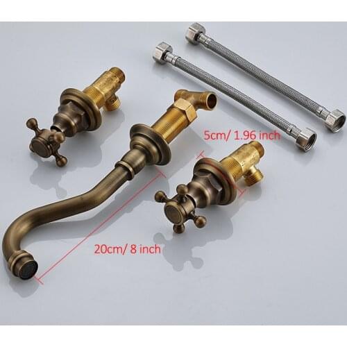 Vidric Black/Antique Brass Basin Sink Faucet 20cm Long Spout Dual Handles 3 Holes Mixer Tap Wall Mounted Bathroom 3pcs Wall taps