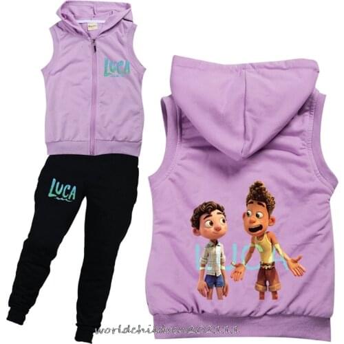 Sports Suit For Boys 2pcs/set Childrens Suit Cotton Hooded Vest + T-shirts + Pants Kids New movie Luca Sportswear Tracksuit