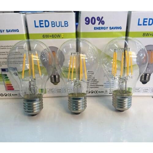 1PCS LED Edison Bulb Indoor LED Light Clear Glass AC 220V- 240V E27 A60 CE 2W 4W 6W 8W LED Filament Bulb